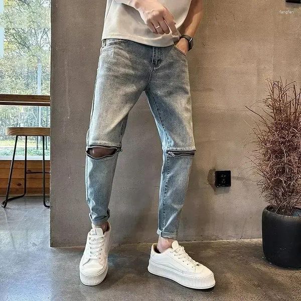 Herren Jeans Hose Enge Rohr Reißverschluss Männliche Cowboyhose Schwarz Für Männer Große Größe Skinny Cropped Slim Fit Trend 2024 Koreanischer Stil Xs