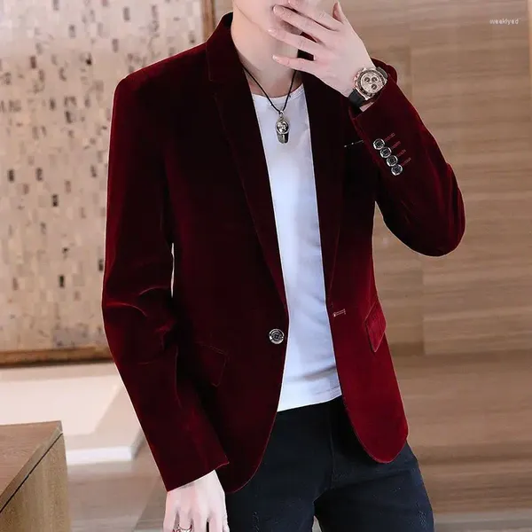 Ternos masculinos 2024 Mens Velvet Blazers Custom Made Slim Fit Jaqueta Moda Homens para Estilo Coreano Terno X23