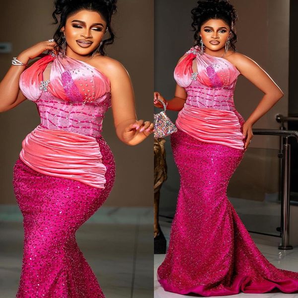 EBI FUCHSIA ASO Mermaid Prom Dress Cristalli in rilievo con sequenza sequestra del secondo ricevimento Accogliente abiti da fidanzamento