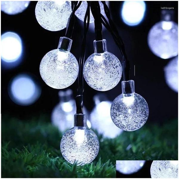 Decorações de Natal 6M Solar Powered LED String Light 30LEDs Globo de Cristal Lâmpada em Forma de Bolha Luzes de Fadas À Prova D 'Água Jardim Gota de Otgny