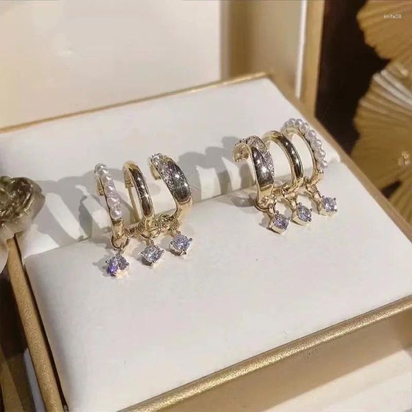 Orecchini pendenti Moda cristallo placcato oro metallo zircone perla geometrica clip per orecchie per donne ragazze artiglio orecchino a goccia gioielli alla moda