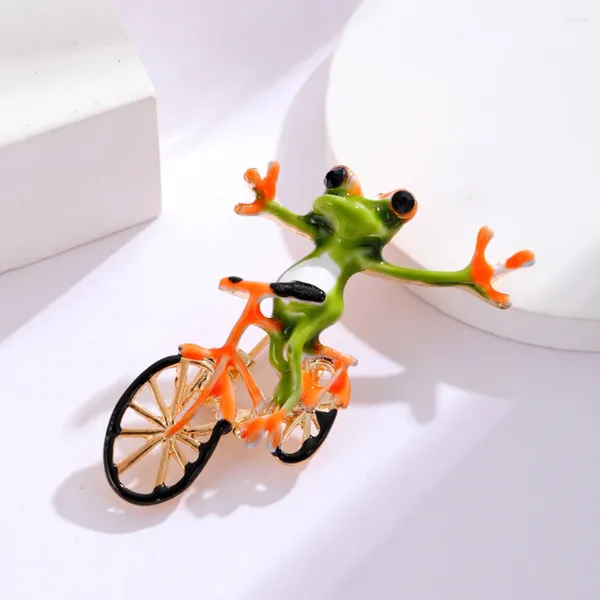 Broschen Kreative Lustige Emaille Reiten Fahrrad Frosch Für Frauen Nette Sport Cartoon Tier Party Casual Brosche Pins Schmuck Geschenke