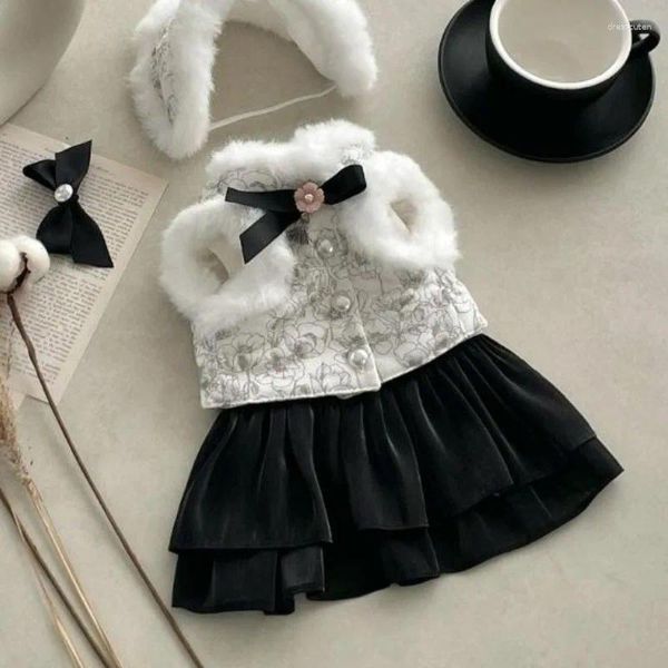 Abbigliamento per cani Floreale Nero Bianco Maglia Abito da principessa Abiti Dolce Bowknot Allacciatura Piccoli indumenti Cat Festival Party Prodotti caldi per animali domestici