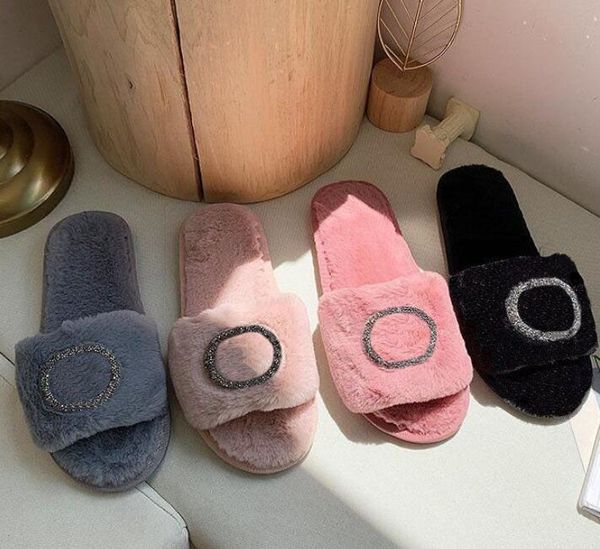 diamanti scintillanti Pantofole di lusso in pelliccia Comode infradito Designer Slide Scivoli in lana calda Flurry Fuzzy Gabban Scarpe da donna Sandali Nero Bianco Rosa Donna nbmnb