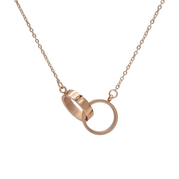 2024 colar para mulher amor jóias pingente de ouro anel duplo de aço inoxidável jewlery moda oval intertravamento anéis clavicular cadeia colares designerQ3