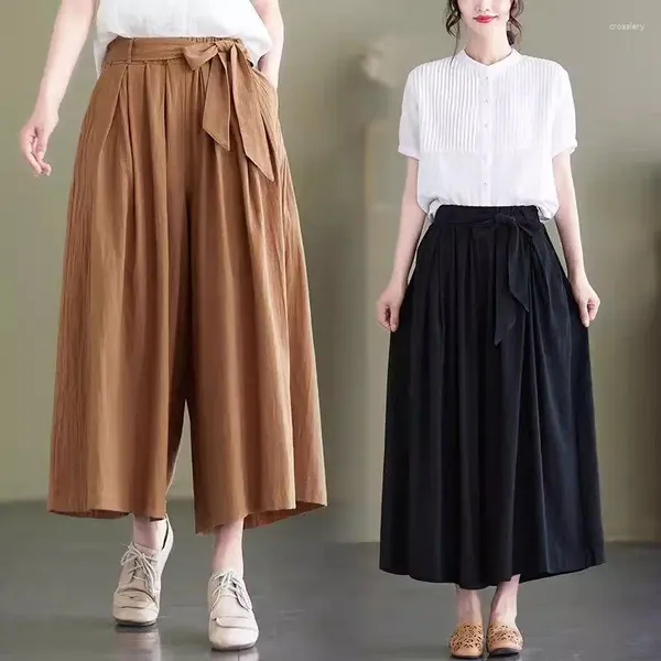 Pantaloni da donna 2024 Primavera e Autunno Gamba larga ampia per le donne Pantaloni culottes con lacci casual a vita alta Z4980