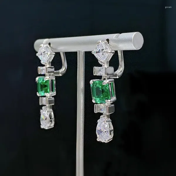 Stud Küpe S925 Gümüş Kare Araba Düz 8 8mm Emerald Avrupa ve Amerikan Toptan Satışları Kadınlar