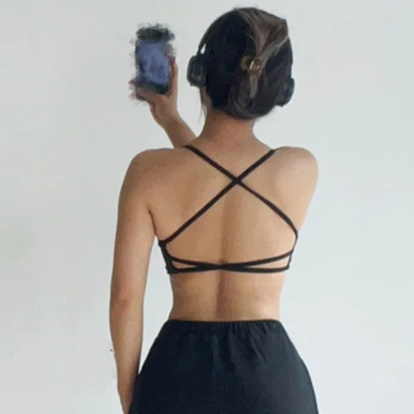 BRAS SVOKOR Güzel sırt Sütun Seksi Hollow Spor iç çamaşırı Pad Kadınlar Elastik mahsul üstte açık hava anti-Sweat Katı Bralette