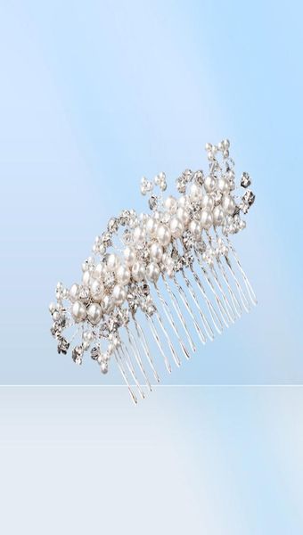 Pente de cabelo com pérolas brancas marfim, cristal austríaco, acessórios para cabelo de casamento, joias para cabeça de noiva, peças de cabelo artesanais jch1265855070