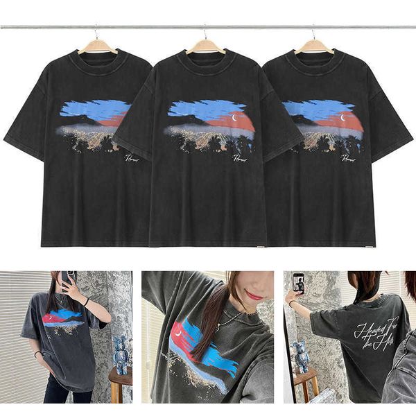 Erkek Tişörtleri Temsilciler Yaz Kent Night View High Street Fashion Marka Gençlik Pop Çift Gevşek Yuvarlak Boyun Kısa Kollu T-Shirt 4illi