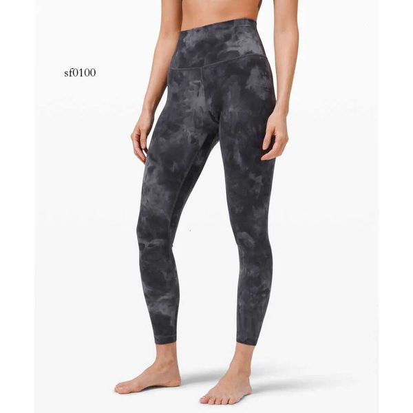 Lu 2024newstyle yoga cintura alta tie dye calças esportivas cintura alta à prova de agachamento leggings barriga controle treino leggings 4 vias tigh limão ed