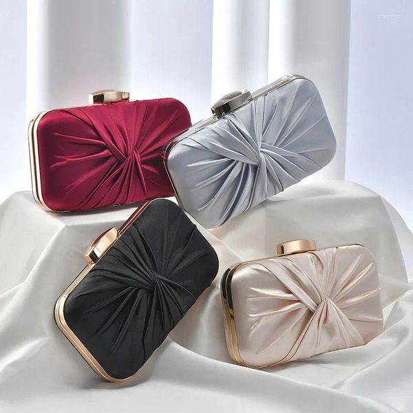 Abendtaschen Fengting Damen Plissee Satin Clutches Kleine Tasche Dame Hochzeit Geldbörsen Mode Weinrot Kette Schulter Handtasche B612