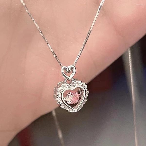 Anhänger Halsketten IPARAM Korea Rosa Kristall Herz Halskette Für Frauen Mädchen Kette Nette Liebe Einfache Mode Schmuck Geschenke
