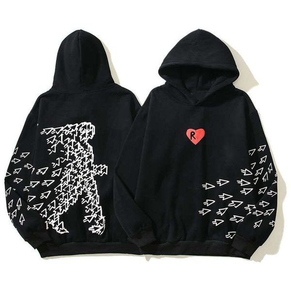 Designer de luxo chaopai clássico americano high street nicho na moda rz mouse seta espuma humana impresso solto casal hoodie