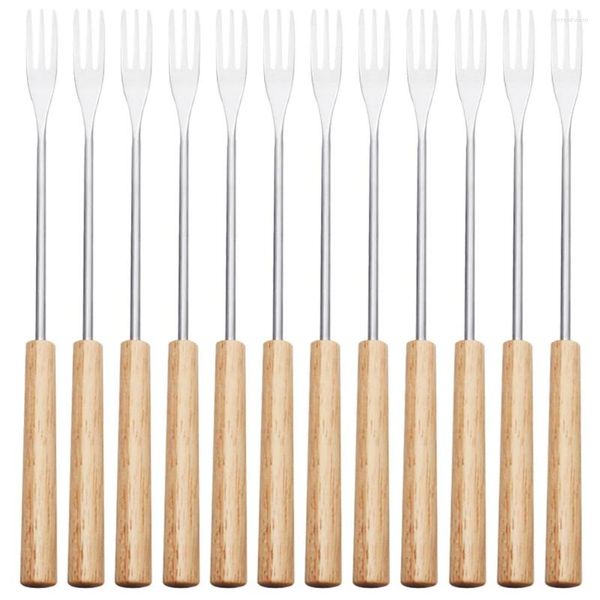 Set di stoviglie 12 pezzi Forchetta per fonduta di cioccolato Forchette per insalata Frutta utile Forniture per la cucina Formaggio Griglia per la casa Gelato Dessert in legno