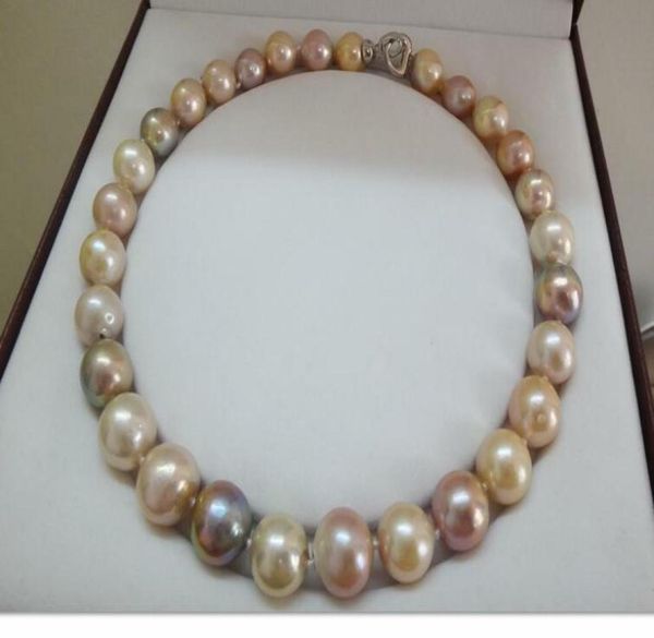 Fast Fine Pearl Jewelry RIESIGE 18quot1315 mm natürliche Südsee-Perlenhalskette aus echtem Weißgold, Rosa, Lila8072103