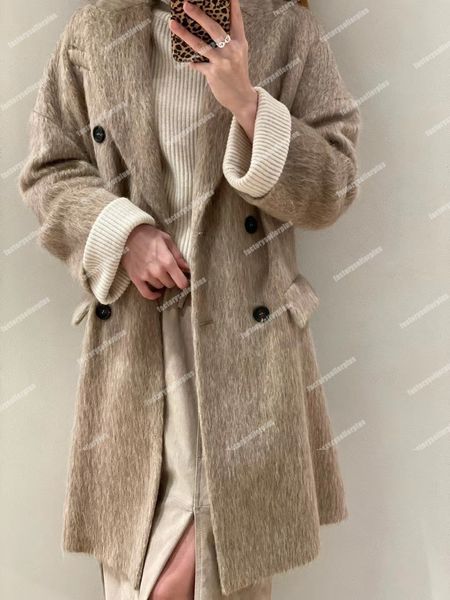 Designer Donna Lana Brunello Autunno e primavera Cappotto in cashmere doppiopetto Giacca a maniche lunghe Cardigan