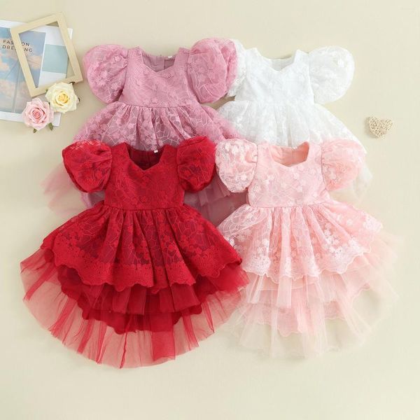 Mädchenkleider CitgeeSummer Säuglingsbaby-Blumenkleid, bestickt, Puffärmel, Tüll-Tutu, formeller Hochzeitsanzug