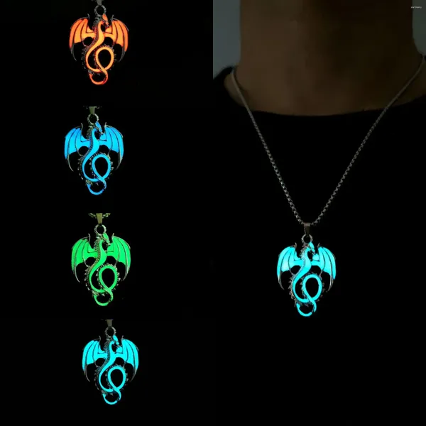 Collane con ciondolo Drago di moda per uomo che si illumina al buio Catena di maglioni animali Collana luminosa Accessori per gioielli da festa punk