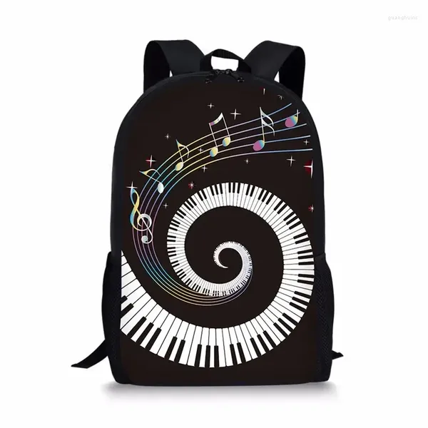 Sacos escolares piano música nota arte impressão mochila para crianças crianças saco meninas meninos estudante livro adolescente armazenamento casual