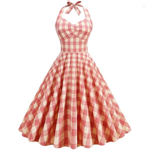 Abiti casual LSYCDS 2024 Abito da festa estivo blu con scollo all'americana Pinup Swing anni '50 anni '60 Plaid vintage