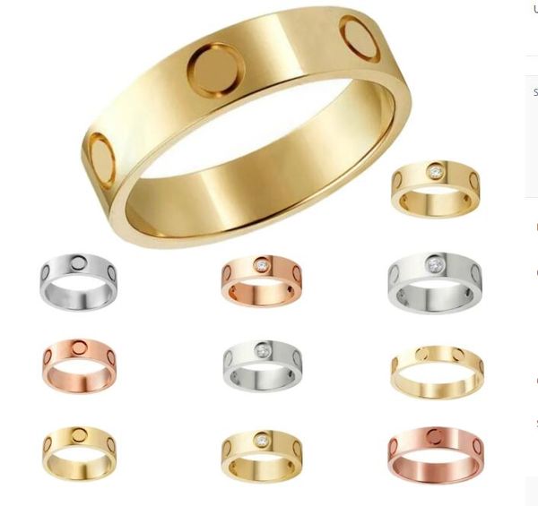 Liebesringe Designer-Ring für Damen, Paarschmuck, Band, Titanstahl, mit Diamanten, lässig, modisch, Straße, klassisch, Gold, Silber, Rose, optional, Größe 4/5/6 mm, rote Box AAA