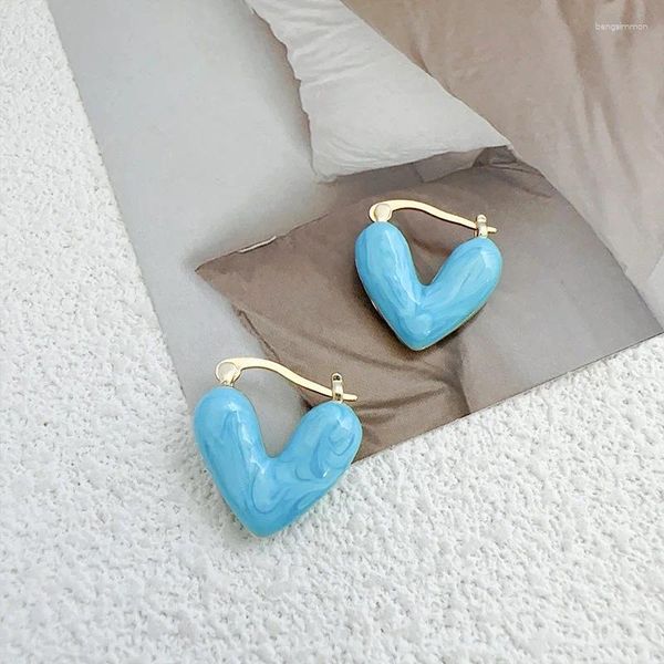 Brincos pendurados esmalte suave amor coração de alta qualidade azul pêssego pingando óleo nicho design temperamento aves casa orelha clipe inteiro