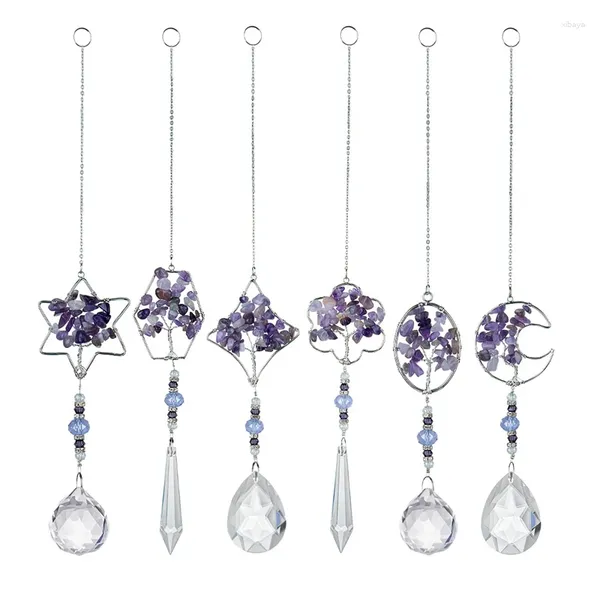 Dekoratif figürinler gökkuşağı üreticisi kristal suncatcher asmak Çakra cam kolye dekor ev pencere araba bahçesi 6pcs