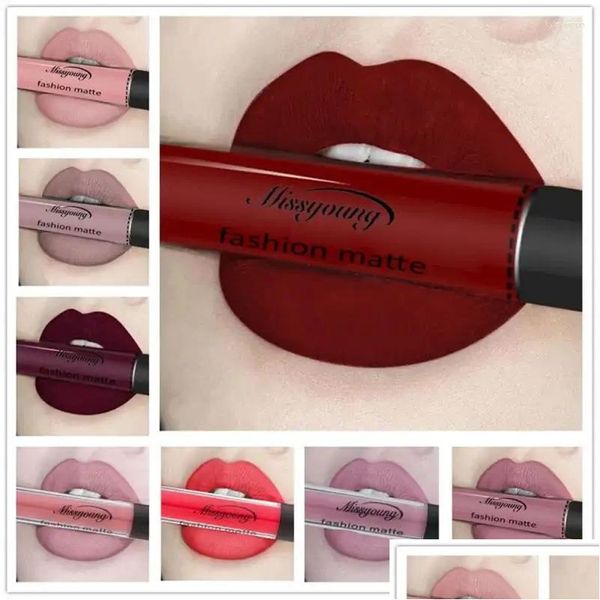 Lucidalabbra Labbra Trucco Tubo per rossetto rosso nero 18 colori Veet Matte Cosmetici Tinta Smalto impermeabile Consegna a goccia Salute Bellezza Otvl0