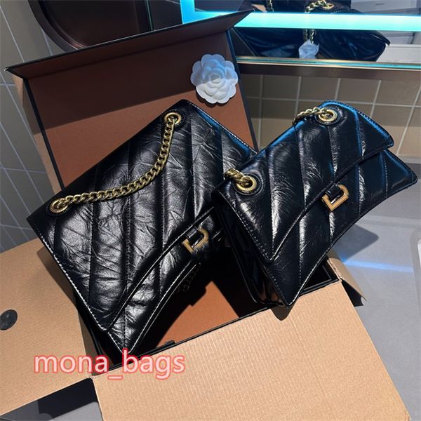 Mulher luxo óleo cera couro crossbody saco designer ampulheta bolsa corrente sacos de ombro designers bolsas femininas 2 tamanhos