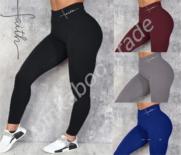Women039s cintura alta calças de yoga esportes ginásio leggings moda letras tightfitting senhoras sweatpants elástico magro collants trous7898110