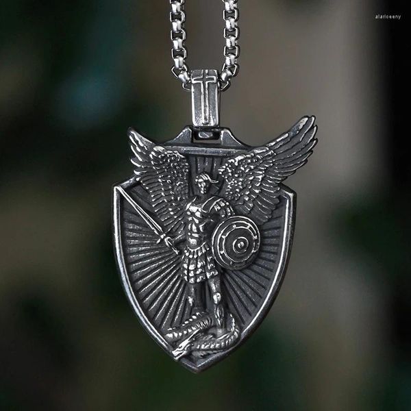 Anhänger Halsketten Großhandel 316L Edelstahl St. Michael Drachen Halskette Punk Rock Vintage Kette Freund Geschenk Sammeln Schmuck