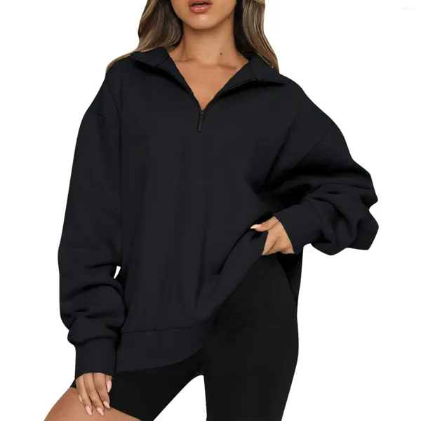 Felpe con cappuccio da donna Felpa pullover oversize con mezza zip da donna Felpa con cappuccio moda tinta unita a maniche lunghe maglione giacca per adolescenti