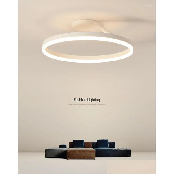 Lampadari Minimalismo nordico Lampadario a soffitto a LED rotondo verniciato bianco nero Lampada in alluminio Camera da letto di casa Apparecchi di consegna a goccia Dhjo8