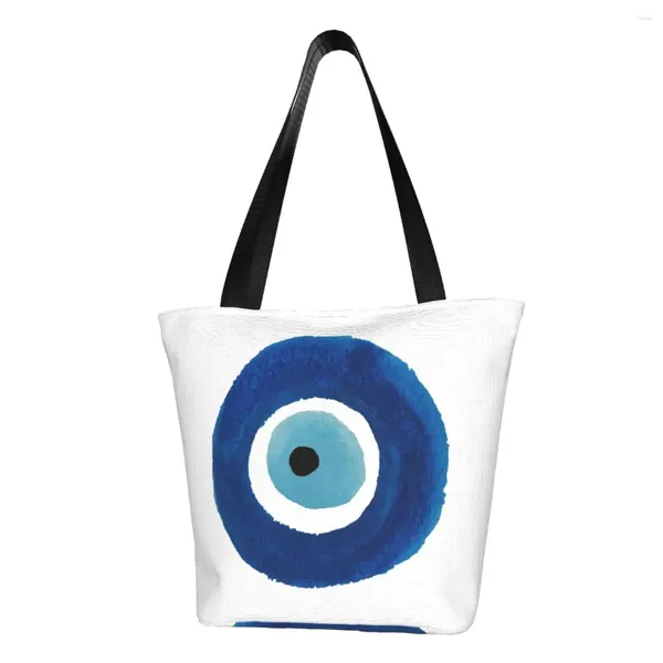 Borse per la spesa Evil Eye Nazar Pittura Generi alimentari Stampa Canvas Shopper Tote Borsa a tracolla Borsa Hamsa portafortuna di grande capacità