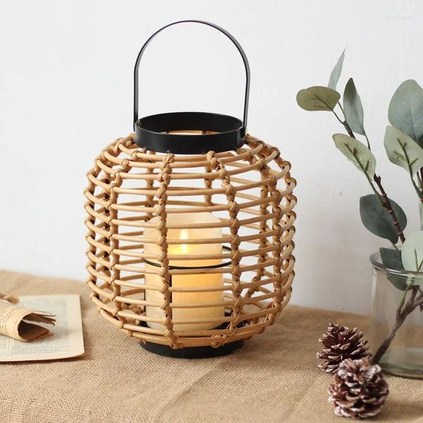 Castiçais de rattan idéias ao ar livre lanterna mesa ferro lidar com oco quarto glam casa kandelaar decoração casa