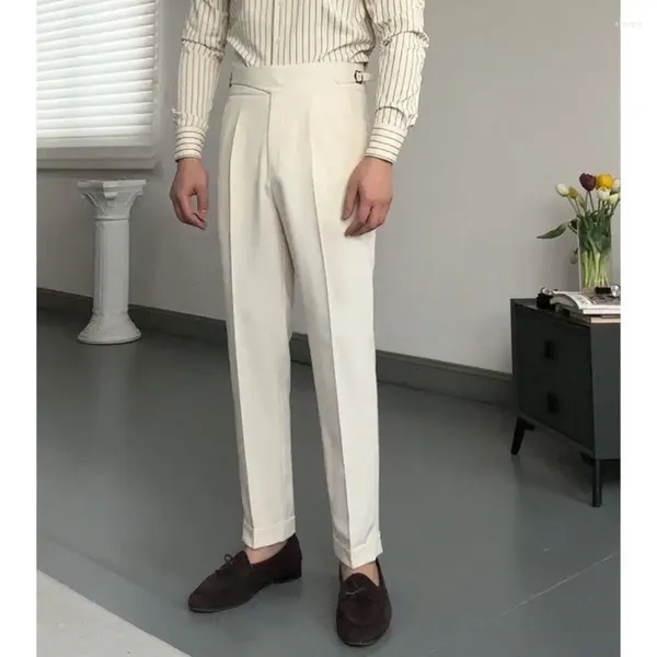 Abiti da uomo 2024 Stile coreano Lino Slim Casual Primavera Estate Pantaloni Moda Pantaloni di colore solido Abito formale maschile Abbigliamento uomo C82