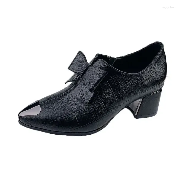 Sapatos de vestido 2024 mulheres bombas quadradas saltos altos trabalho de couro macio para senhora de escritório apontou toe lado zip