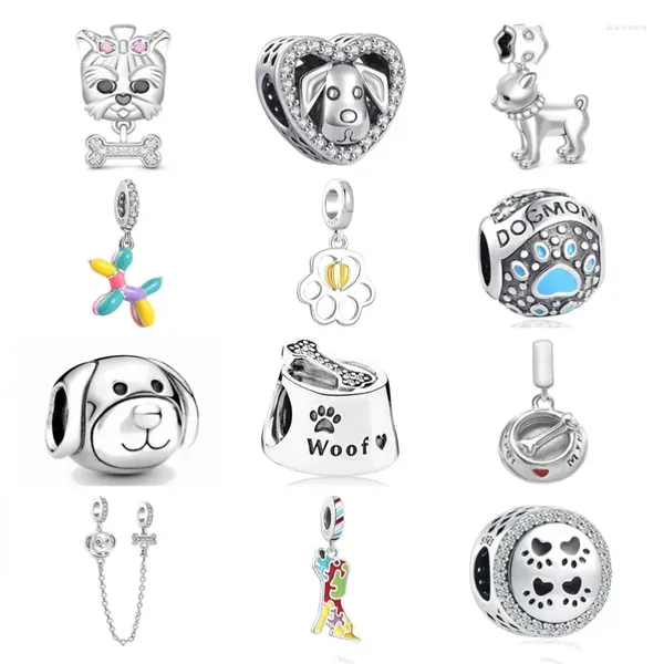 Lose Edelsteine Europa Sicherheitskette Charm Hundeknochen Pfotenabdruck Perlen 925 Silber Passend für Original Schlangenarmband Anhänger Schmuck Amulett Baumeln Geschenk