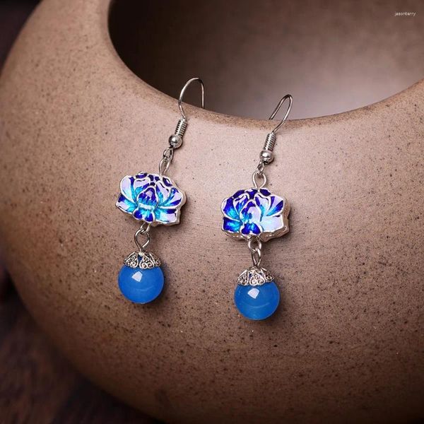 Orecchini pendenti Accessori di fiori di giada blu Talismani Gioielli Donna Moda Designer di lusso Goccia Pietre preziose Argento 925 Regalo naturale