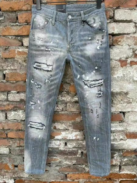 Jeans da uomo Pantaloni a matita moda grigio con foro antigraffio C033#