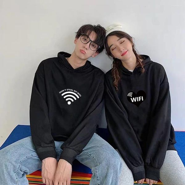 Hoodies femininos não roube meu casal wi-fi moletom de algodão coreano casual pullovers feminino masculino carta impressa streetwear topo sweatsuit