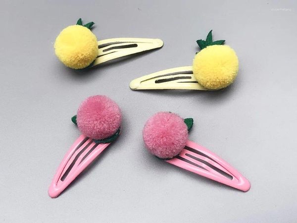 Acessórios de cabelo Boutique Ins 10Pairs Moda Bonito Felt Pom Snap Clips Hairpins Mini Pêssego Abacaxi Barrettes Princesa