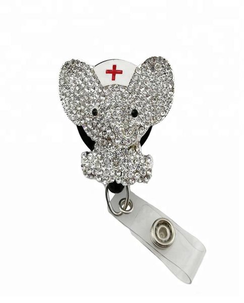 10 peças por lote novo design brilhante strass cristal animal elefante médico enfermeira retrátil id crachá carretel titular9103691