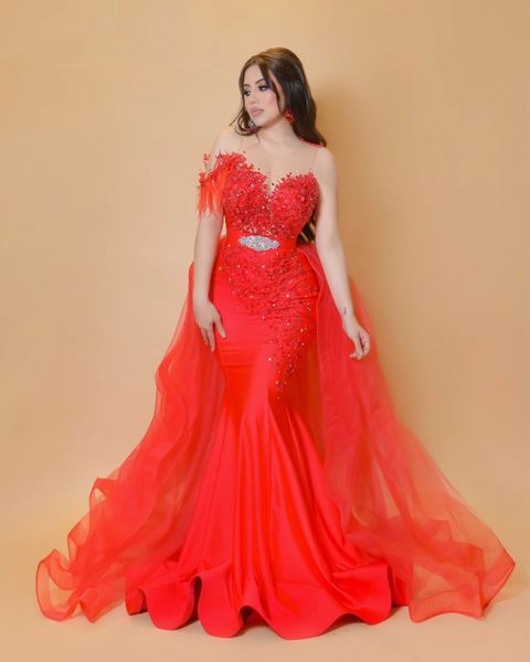 2024 Aso Ebi Árabe Vermelho Sereia Mãe Da Noiva Vestidos Cristais Cetim Noite Prom Festa Formal Aniversário Celebridade Mãe Do Noivo Vestidos Vestido ZJ058