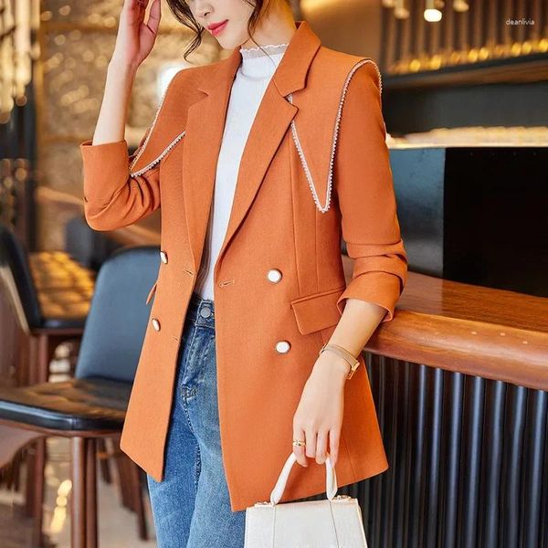 Abiti da donna Giacca arancione di alta qualità Abbigliamento donna Primavera e autunno Casual Versione coreana Scialle di alta moda Piccoli blazer