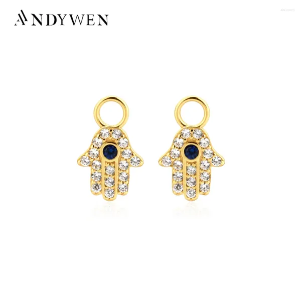 Brincos pendurados andywen 925 prata esterlina globo de ouro mão hamsa pingente mini charme para círculo brinco acessórios gify moda luxo