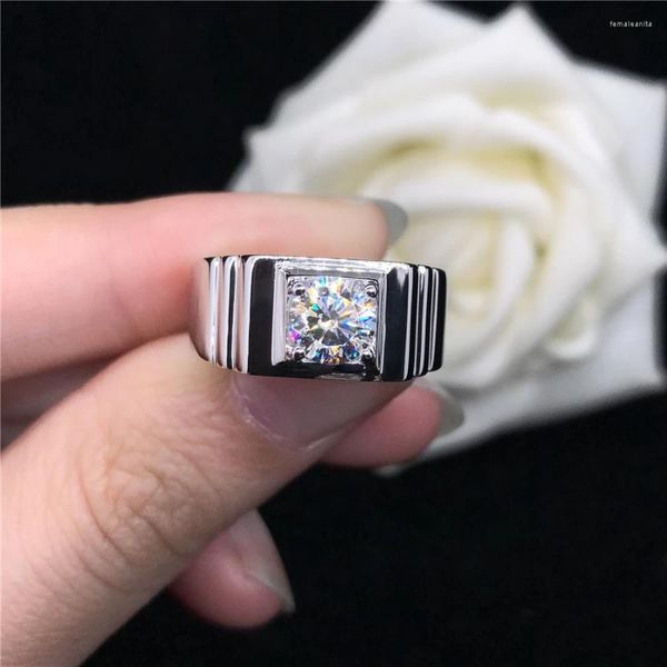 Anelli a grappolo in oro bianco massiccio 14K Anello maschile con diamante da 0,8 CT Fidanzamento da uomo Promessa d'amore Regalo di gioielli per il marito