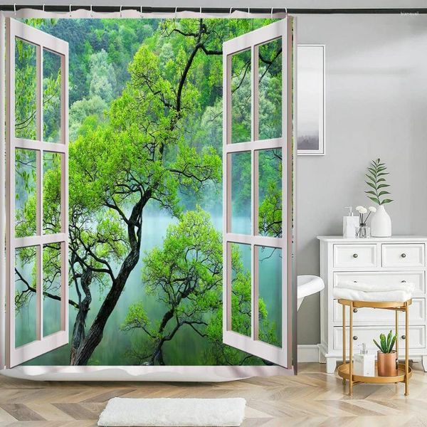 Cortinas de chuveiro todos os tipos de 3D floresta paisagem janelas cortina decoração de casa com gancho poliéster à prova d'água 240 180