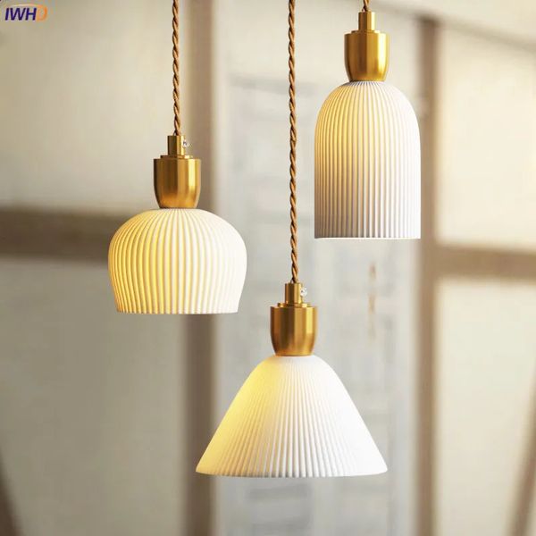 Iwhd pequena cerâmica led luminária estilo japonês ao lado do quarto jantar sala de estar luz nórdico moderno hanglamp decoração casa 240123